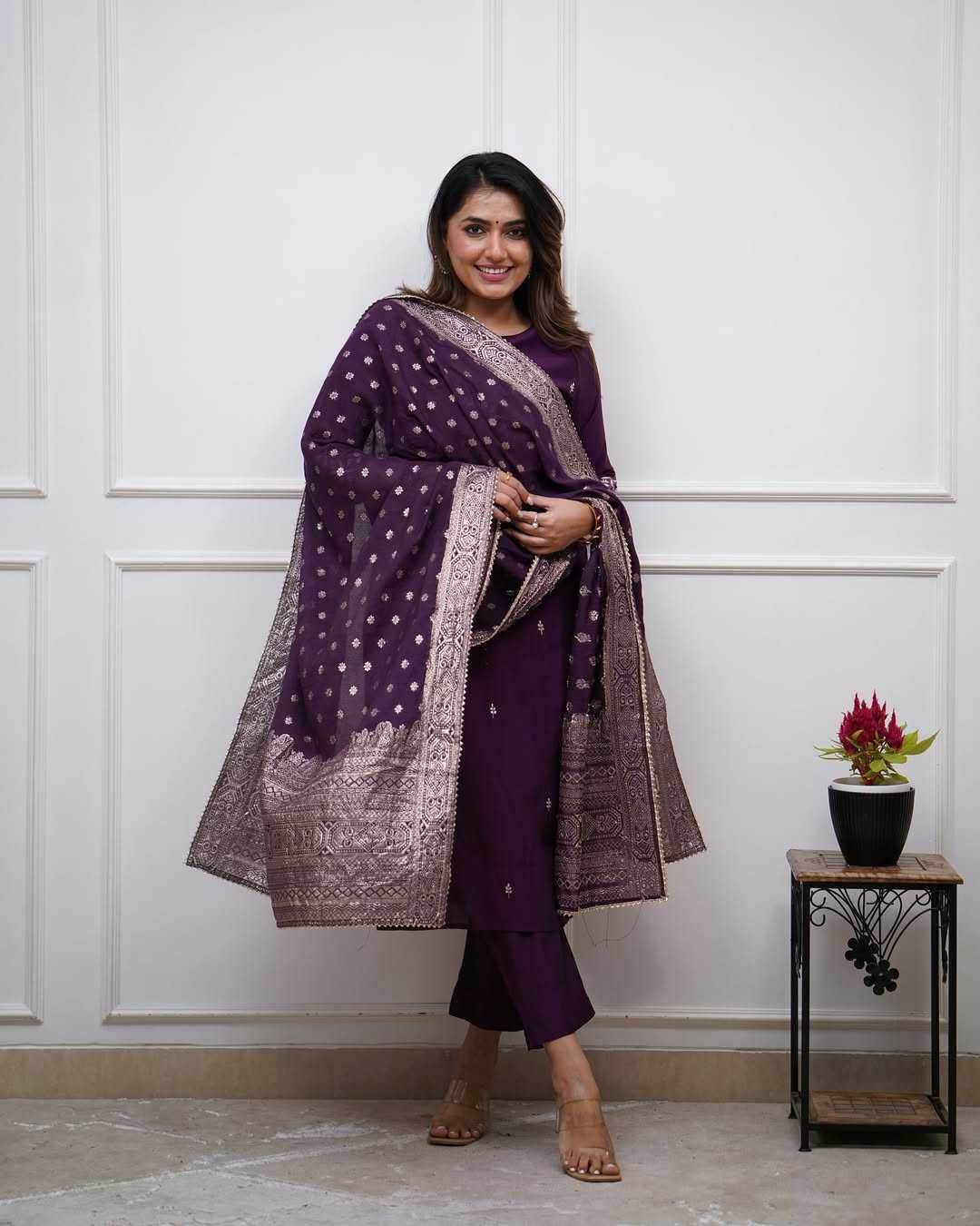 Chanderi Silk Ladies Embroidery Suits - MYLUXURY LANE ENTERPRISE